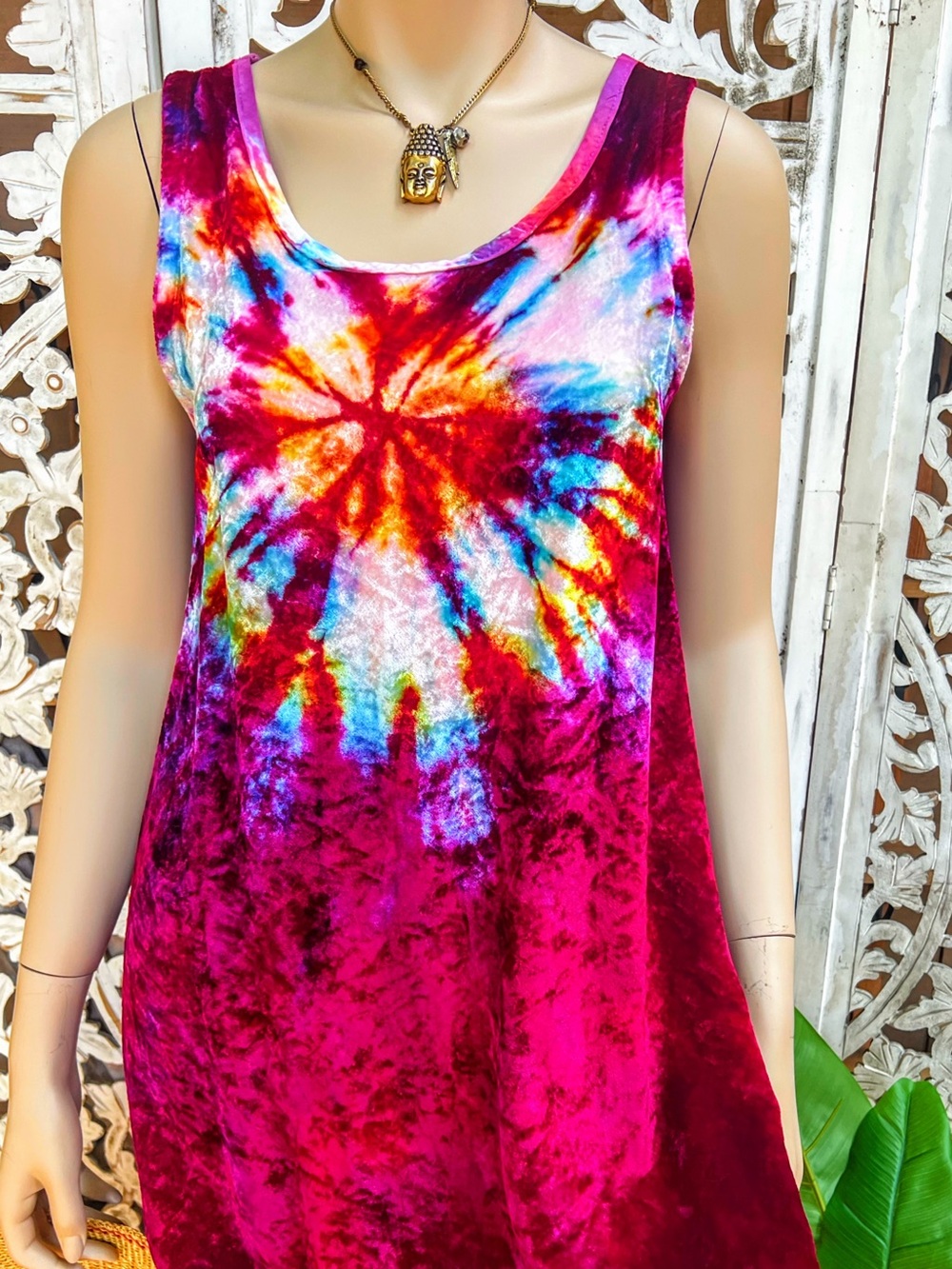 Vintage Fuschia crushed velvet hand dyed mini dress size M